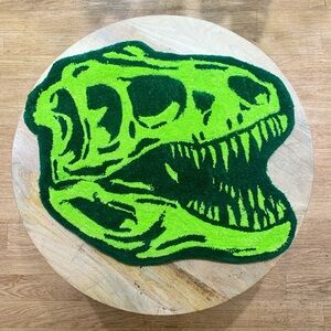 Hand Made tufted Dinosaur Skull Green Rug